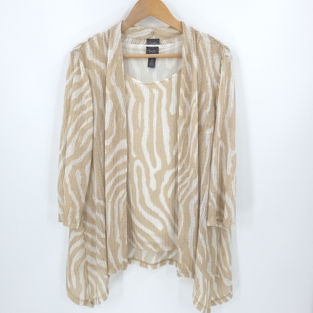 Chico's Beige and White Zebra Print Cardigan and Tank Set - Picture 2 of 16